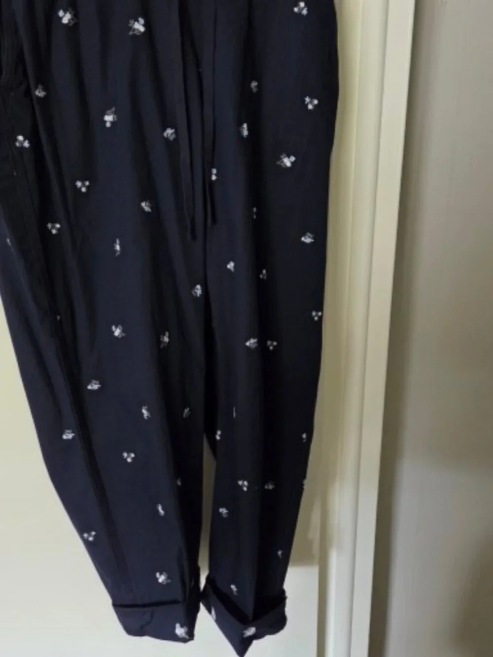 Style & Co Embroidered Navy Straight Leg Pull-On Pant Sz L